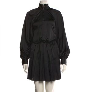 Anais Jourden Black Satin Pleated Mini Dress Zip Neck Minimalist Luxe 42 Runway